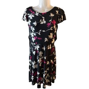 London Times Flowy Floral Black and Pink Dress